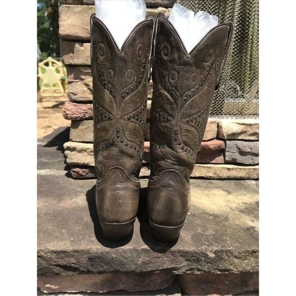 Corral Boots Brown Leather Concho Studs Western Cowboy Boots Women’s Caborca - Picture 6 of 13